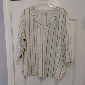 Van Heusen Striped V-Neck Tunic in White, Yellow & Navy